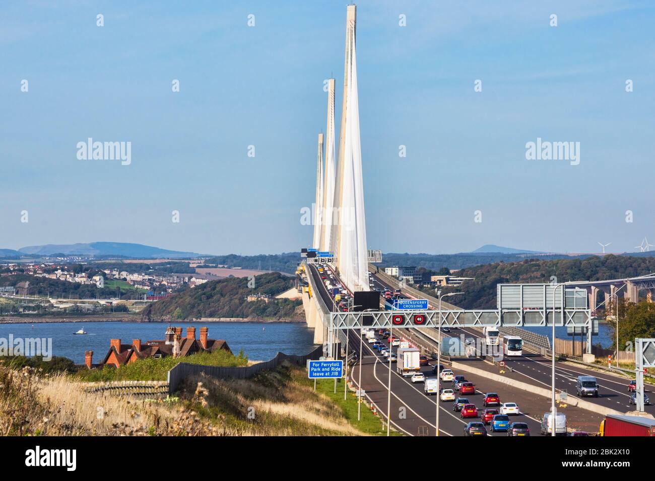 Queensferry Crossing, new River Forth road Bridge, Looking north from