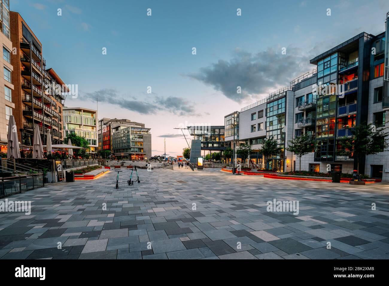 Oslo, Norway. Residential Multi-storey Houses In Aker Brygge District In Summer Evening. Famous And Popular Place Stock Photo