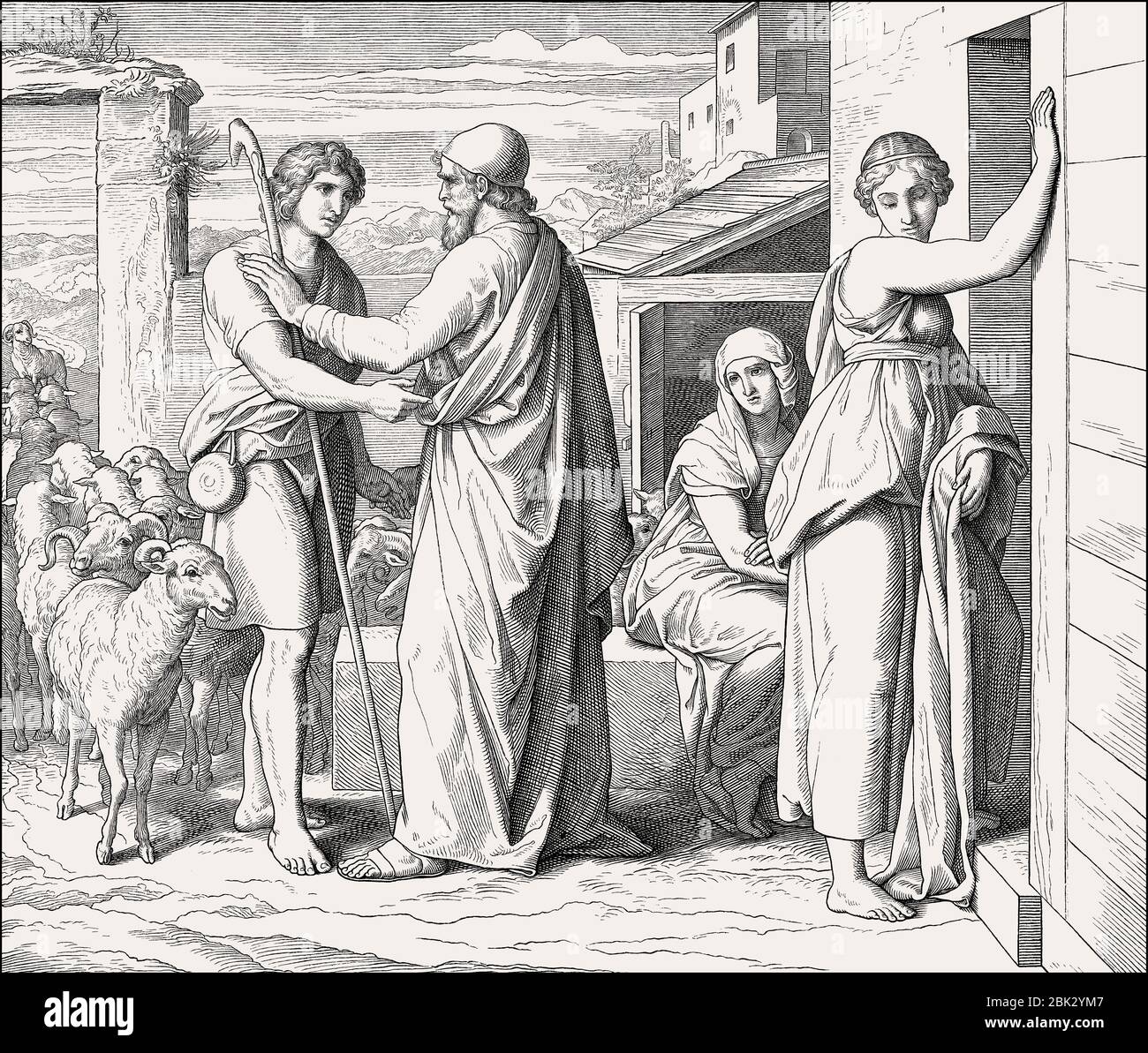 Jacob works for Laban, Old Testament, by Julius Schnorr von Carolsfeld ...