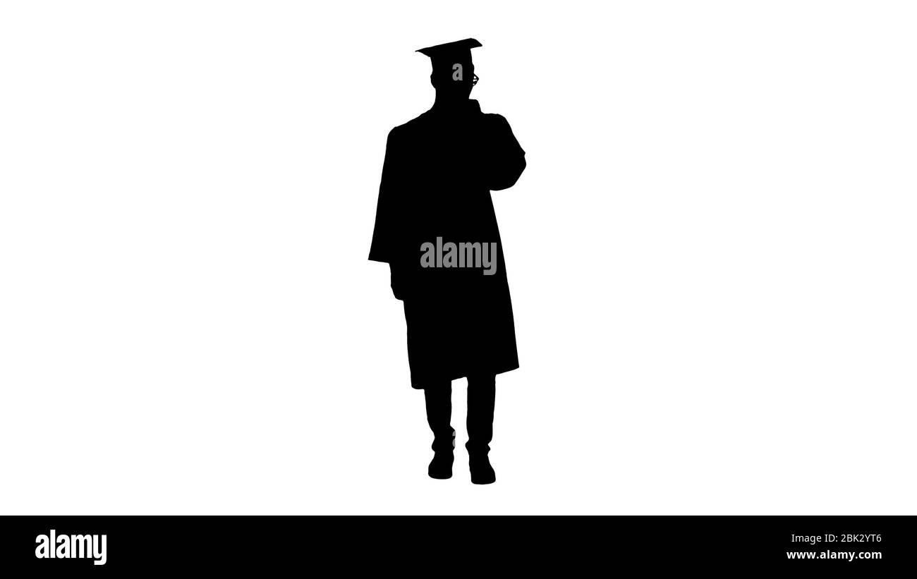Silhouette Young graduated man coughing, suffering an illness. Stock Photo
