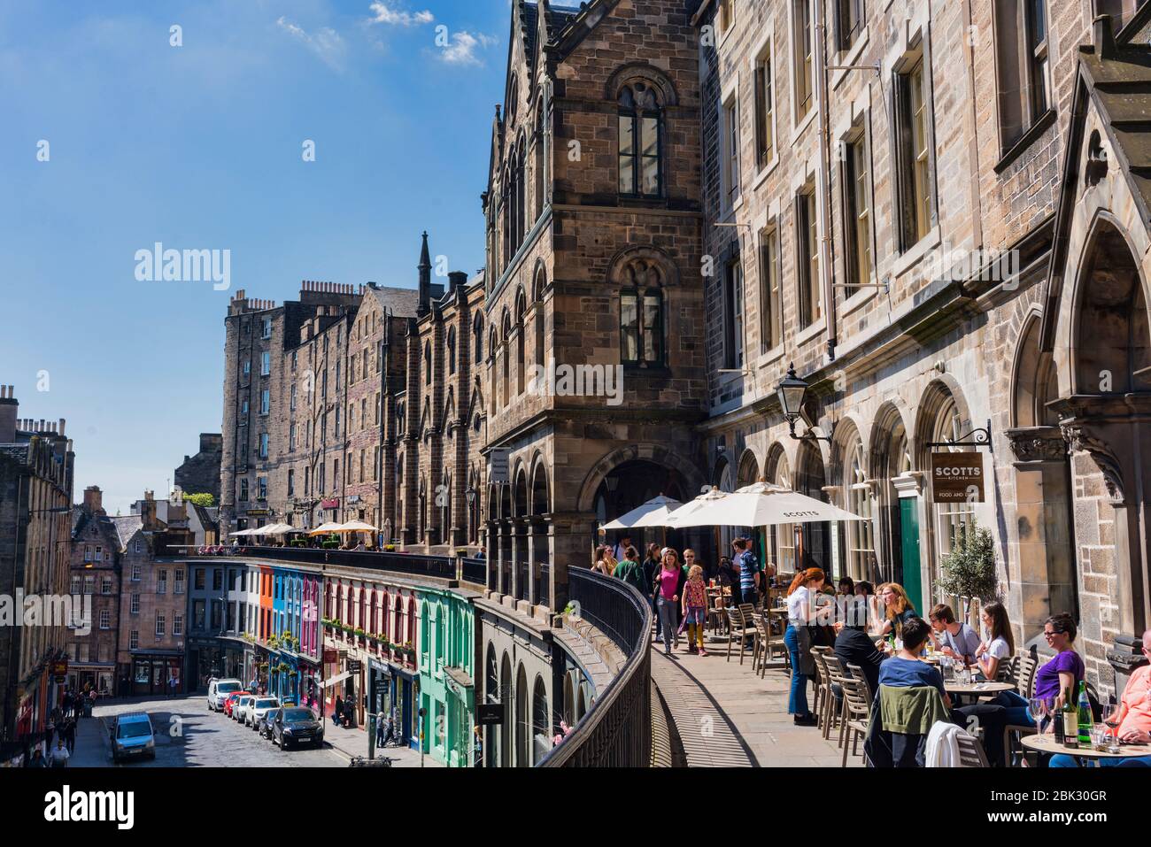 Edinburgh, sunny bright day in Victoria street and terrace,  Edinburgh, Scotland, UK. Stock Photo