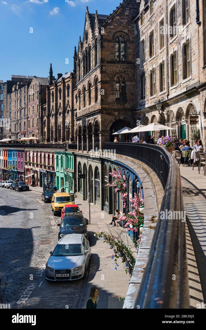 Edinburgh, sunny bright day in Victoria street and terrace,  Edinburgh, Scotland, UK. Stock Photo