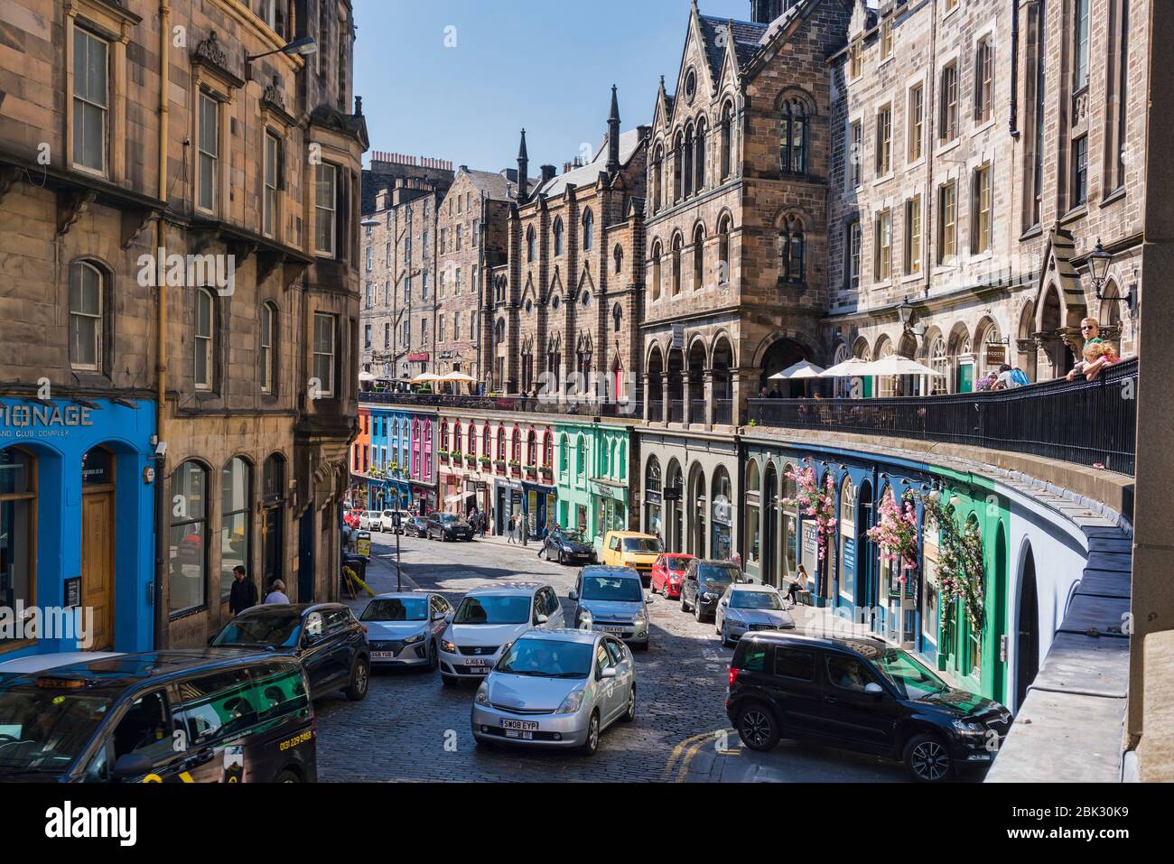 Edinburgh, sunny bright day in Victoria street and terrace,  Edinburgh, Scotland, UK. Stock Photo