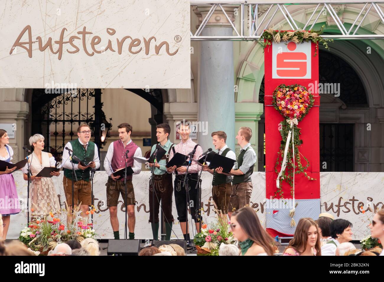 Graz/Austria - September 2019: annual autumn festival of Styrian folk culture (Aufsteirern). ?hoir of young people in traditional national costumes si Stock Photo