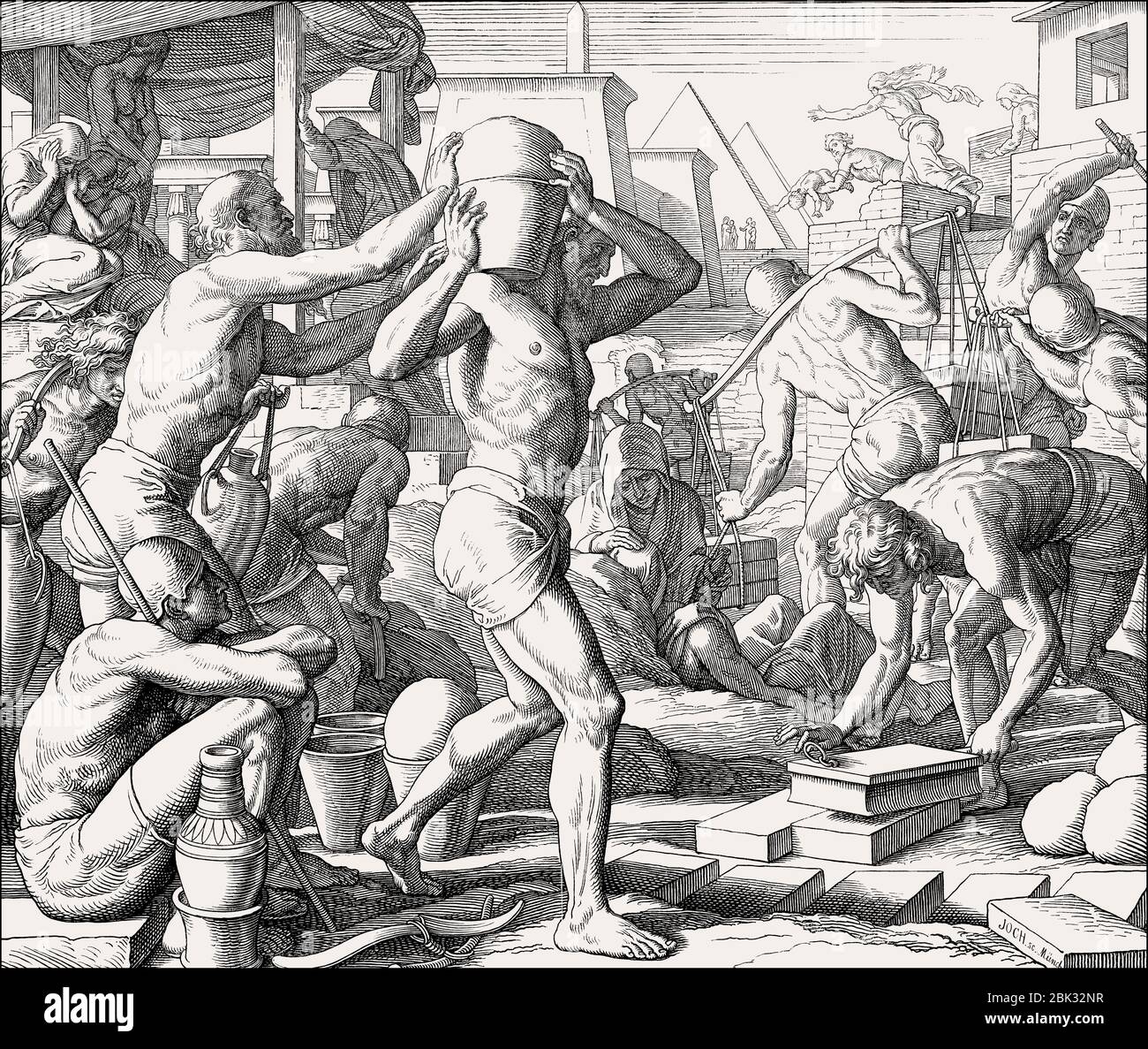 Slavery and Massacre of the Innocents, Old Testament, by Julius Schnorr von Carolsfeld, 1860 Stock Photo