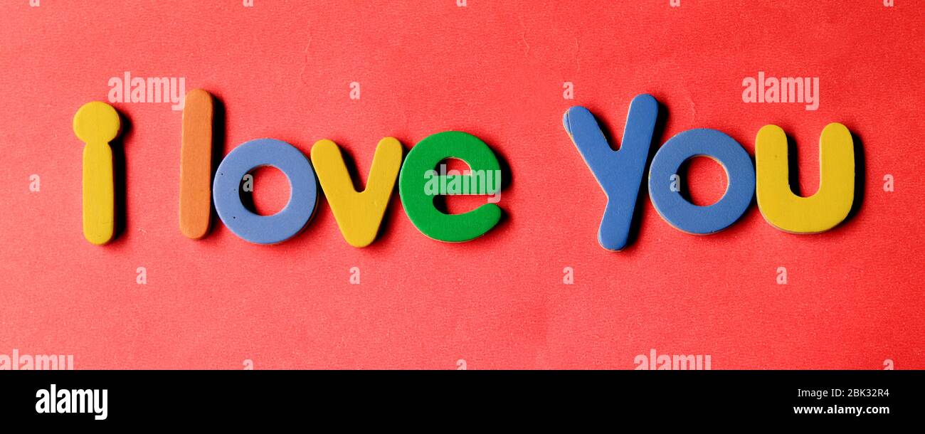 I Love You Card On Pink Background I Love You Concept Colored Letter Spelling The Words I Love You Stock Photo Alamy