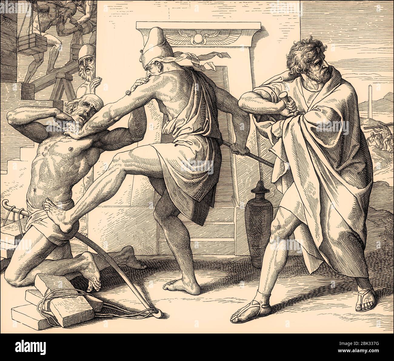 Moses Kills an Egyptian slavemaster, Old Testament, by Julius Schnorr