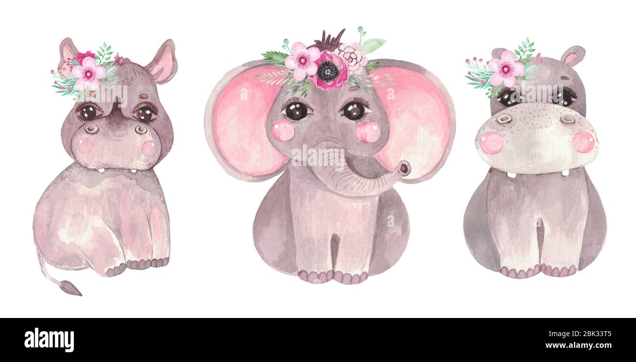 jungle Animals Nursery Decor elephant clipart watercolor jungle elephant nursery art Kids Clipart mother baby clipart cute elephants