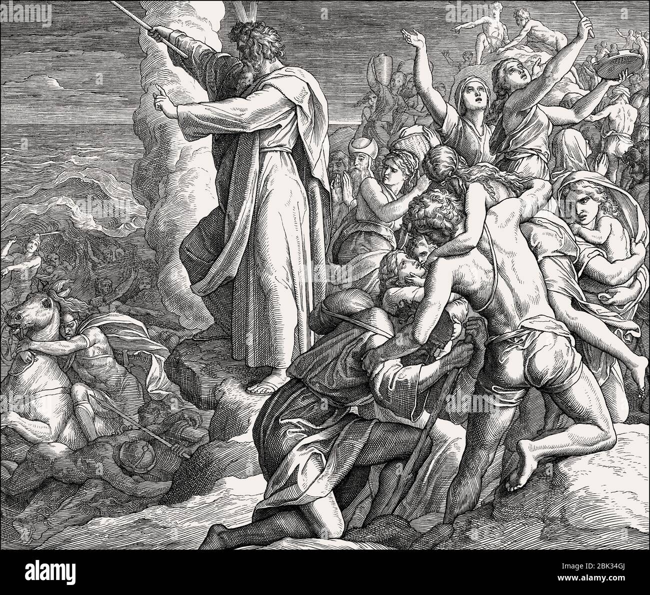 The Egyptians Drowning in the Red Sea, Miriam’s victory song, Old Testament, by Julius Schnorr von Carolsfeld, 1860 Stock Photo