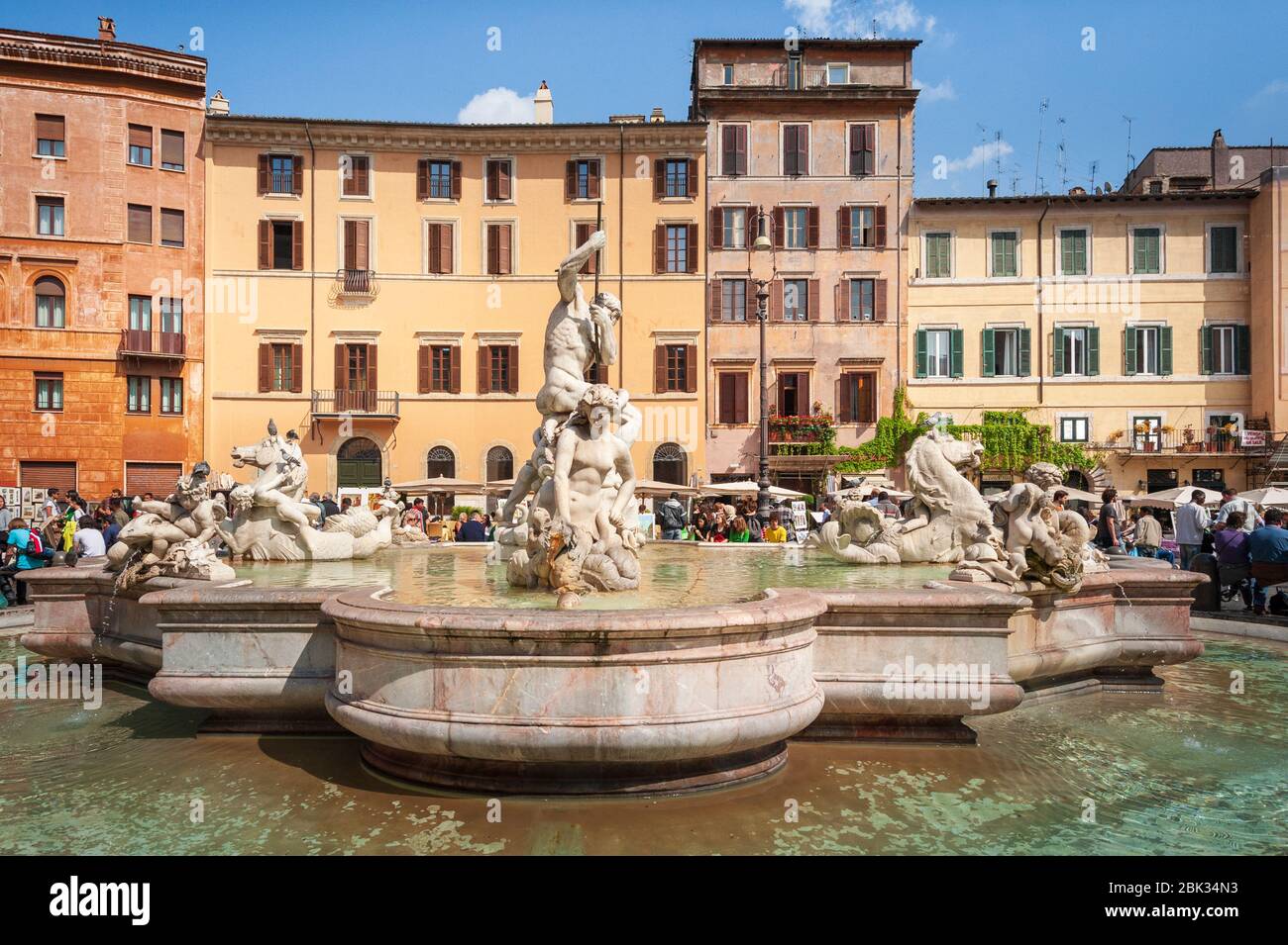 Fontana di Nettuno / Fontana del Neptune / Fountain of Neptune in Piazza Navona Rome Rome Italy Stock Photo