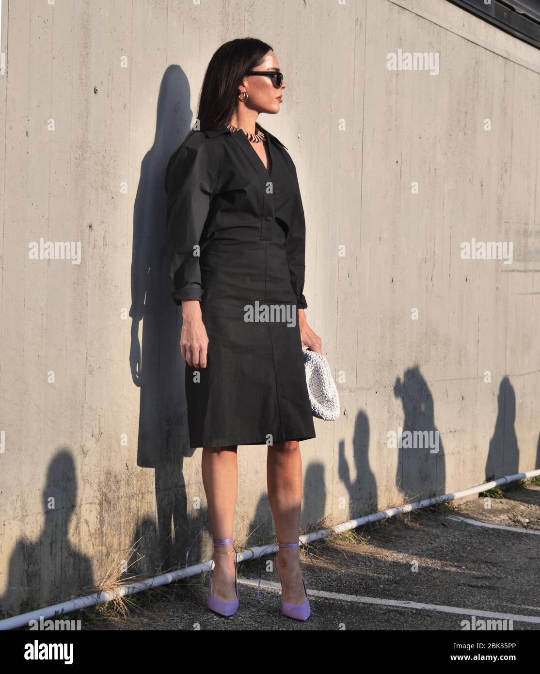 MILAN, Italy: 19 February 2020: Evangelie Smyrniotaki street style