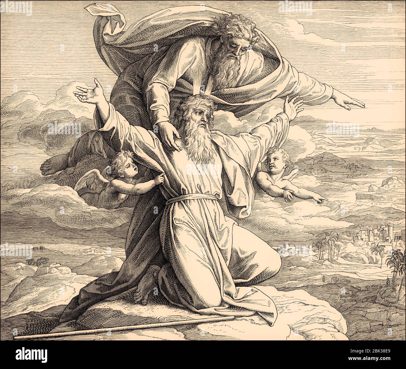 God shows Moses the Promised Land, Old Testament, by Julius Schnorr von Carolsfeld, 1860 Stock Photo