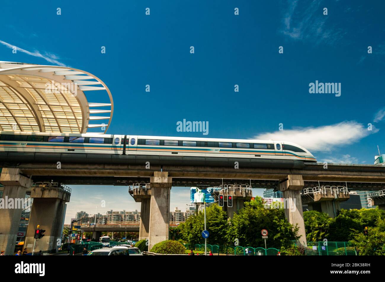 The Shanghai Maglev train departing its Longyang Road terminus station ...