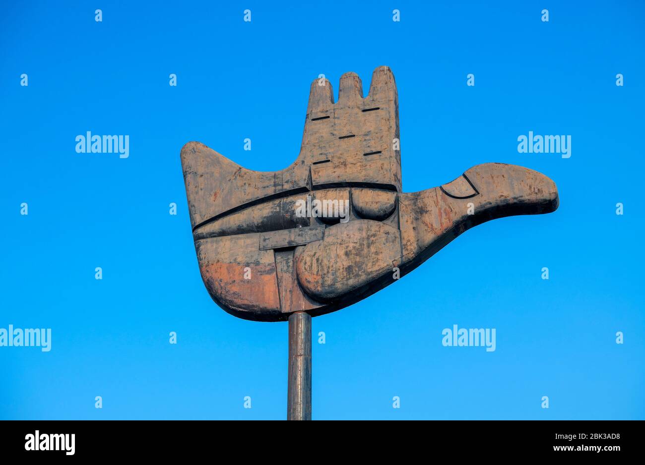 Open Hand Monument against blur sky  blue sky designed by Le Corbusier  Chandigarh India Stock Photo