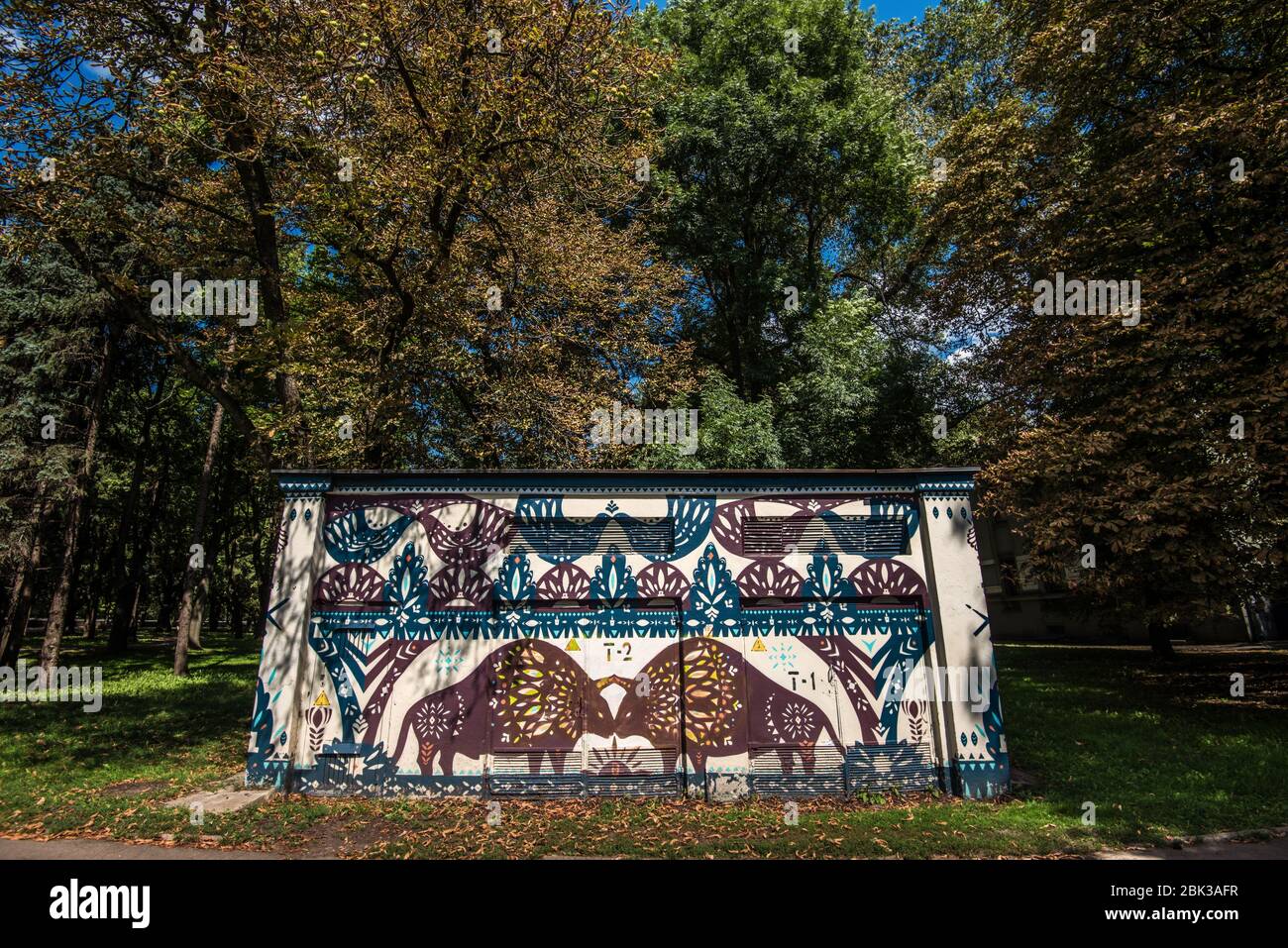 Graffiti with Bisons and National Ornaments in Minsk Stock Photo