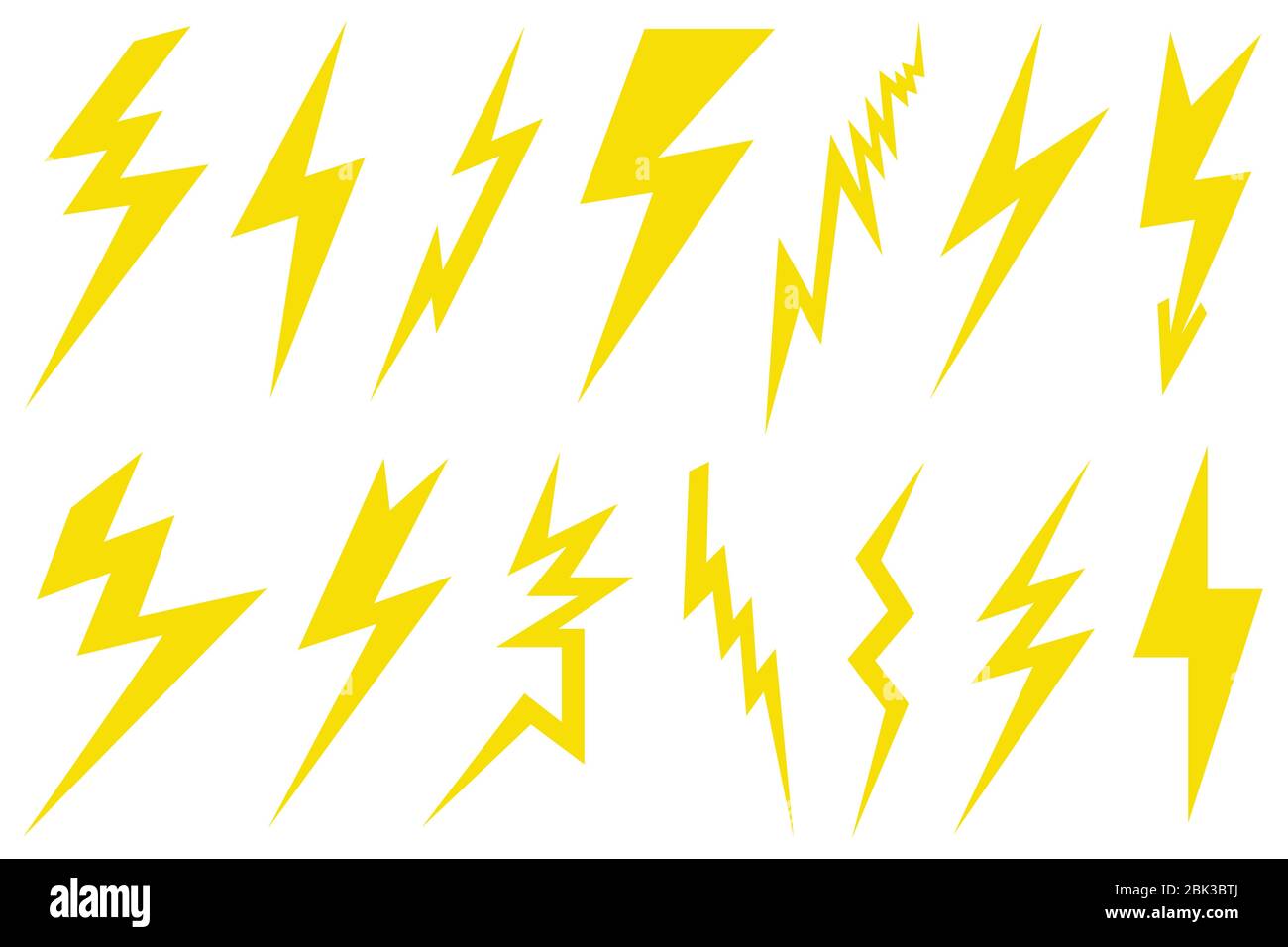 Illustration of different lightning bolts isolated on white Stock Photo