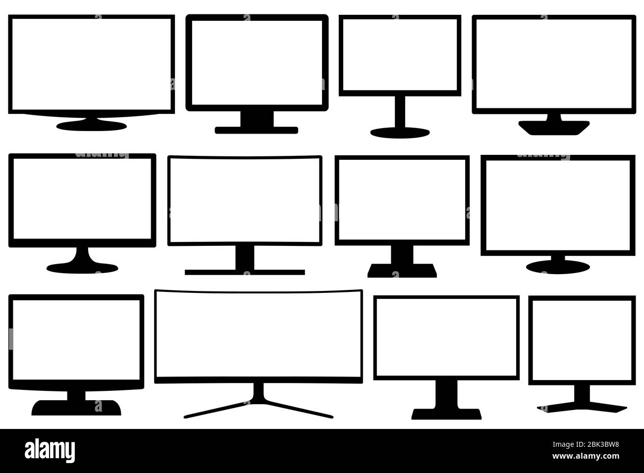 Illustration of different tv's and monitors isolated on white Stock Photo