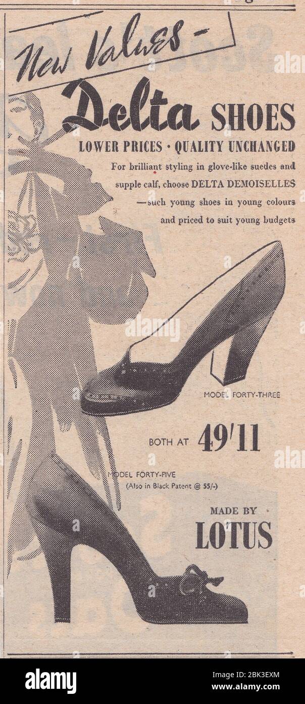 1950s newspaper advert for Delta Shoes made by Lotus. 1950s