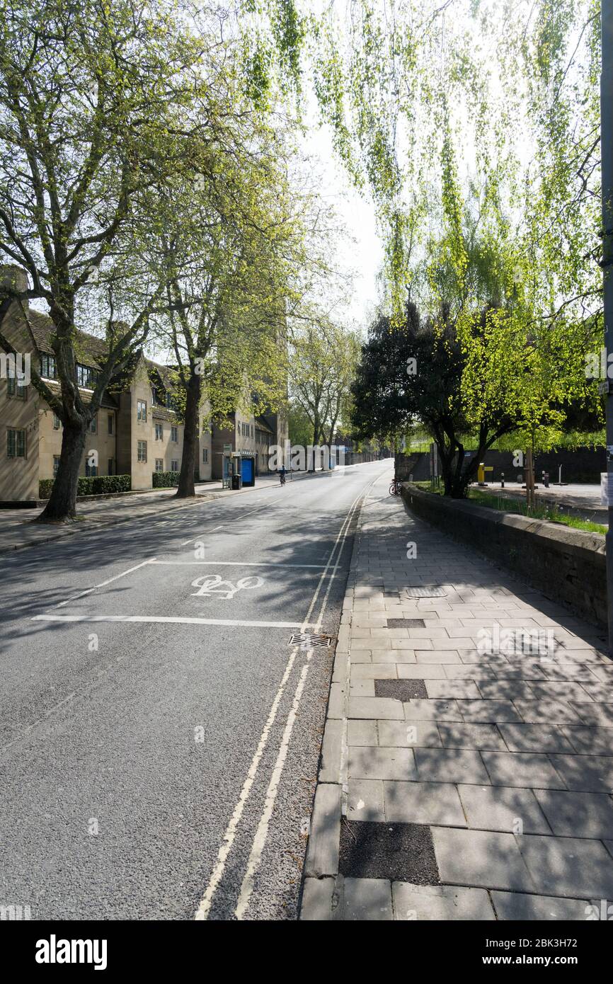Oxford city New Road free from all pedestrians and road traffic during Corona virus lockdown. Stock Photo
