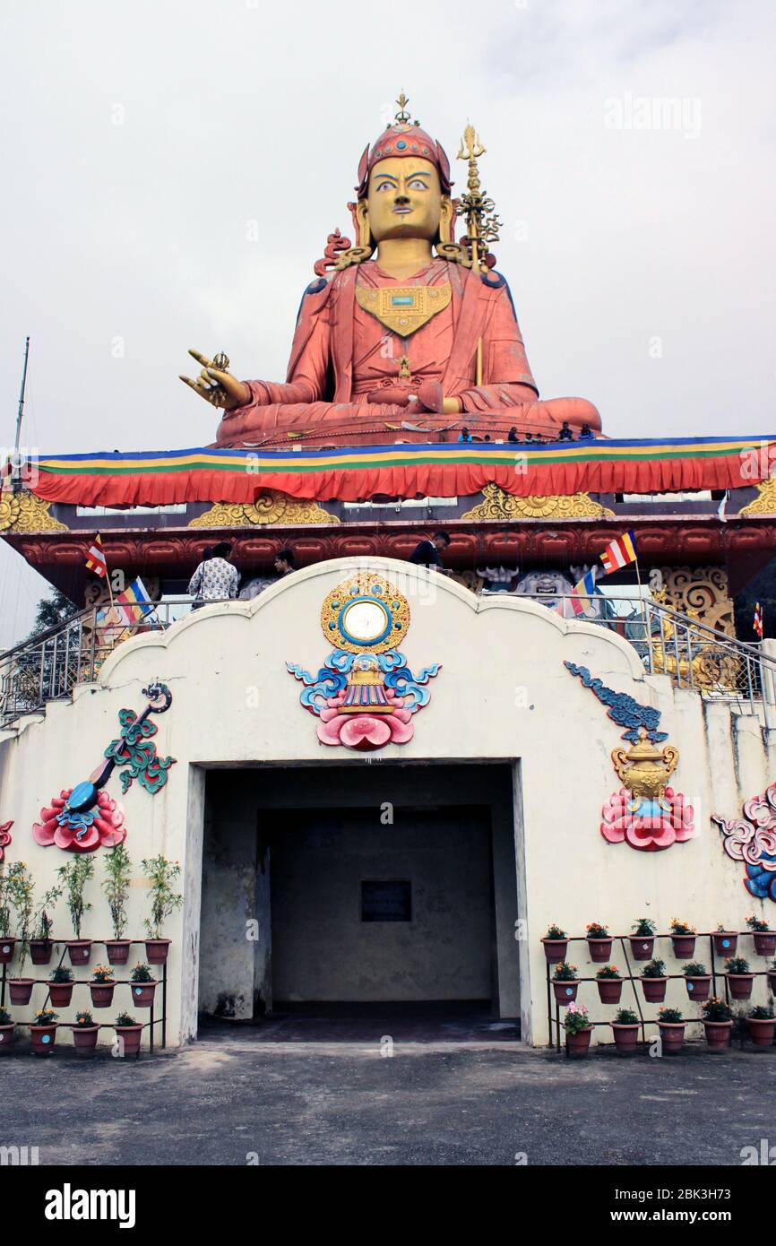 Panoramic view of the statue of Guru Padmasambhava Guru Rinpoche, the patron saint of Sikkim on Samdruptse Hill, Namchi in Sikkim, India. Stock Photo