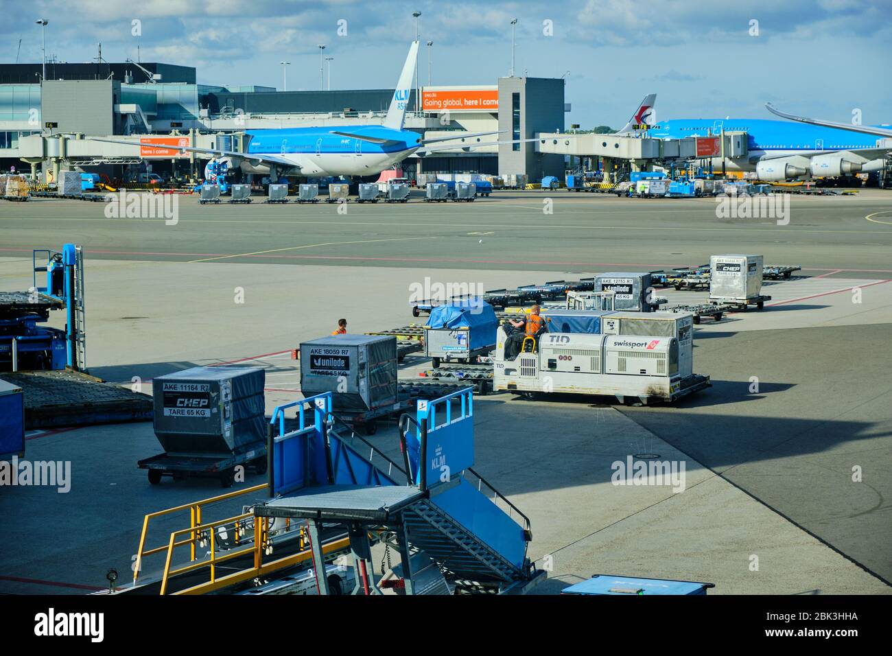Amsterdam / Netherlands - October 7, 2018: Airport baggage tractor at Amsterdam Airport Schiphol in Amsterdam, Netherlands Stock Photo