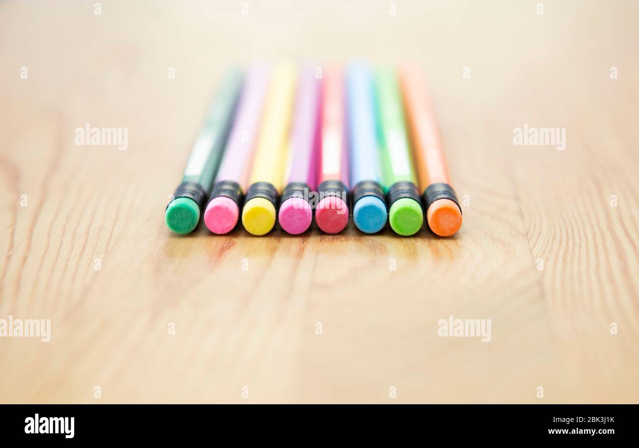 Colouring pencil eraser tips close up Stock Photo Alamy