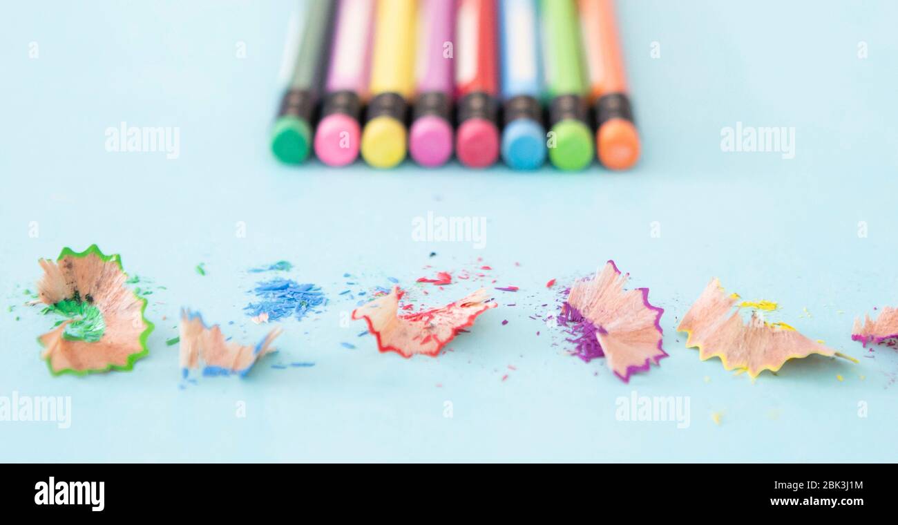 Colouring pencil erasers with shavings Stock Photo Alamy
