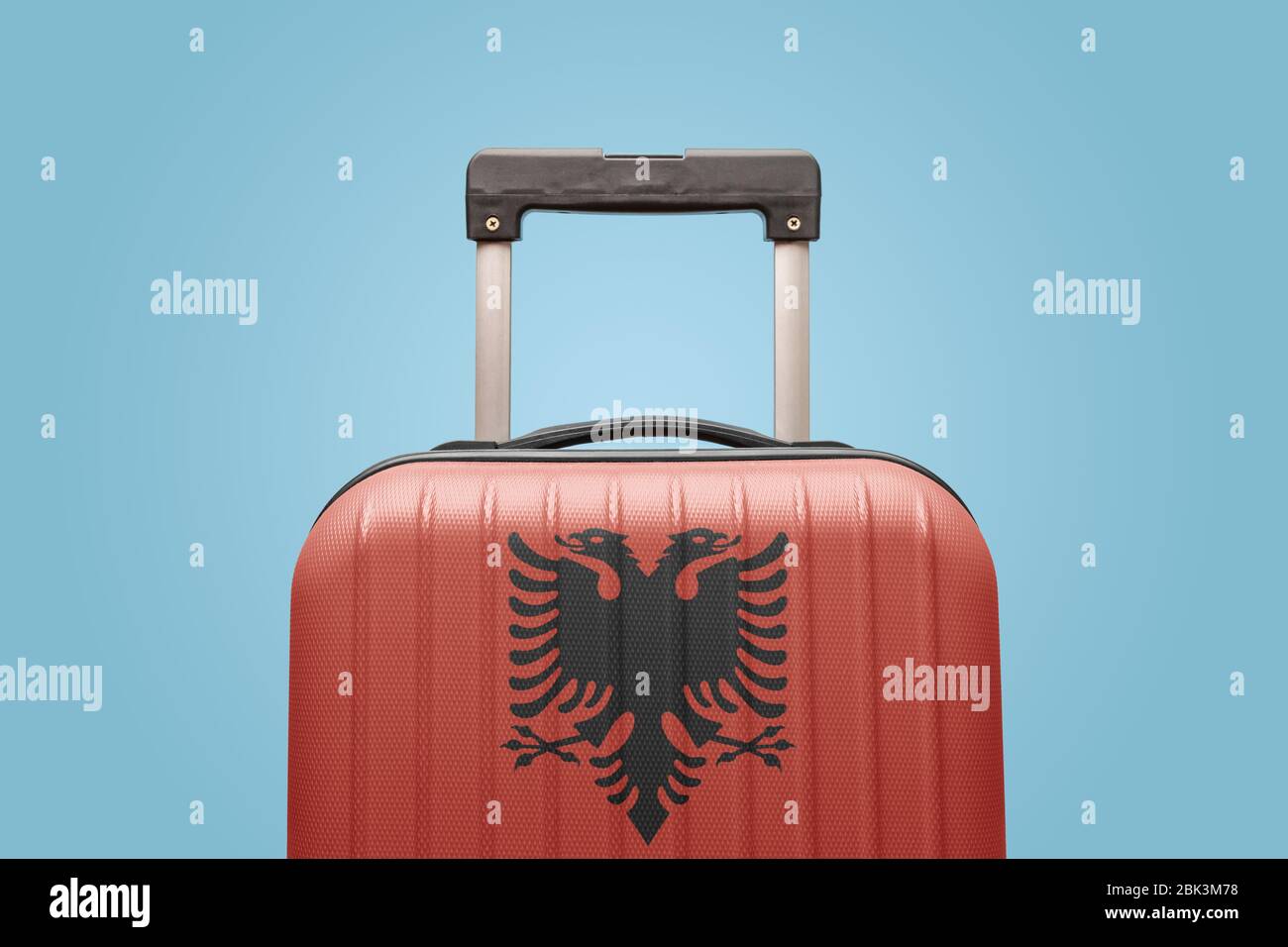 Suitcase with Albanian flag design travel europe concept. Stock Photo