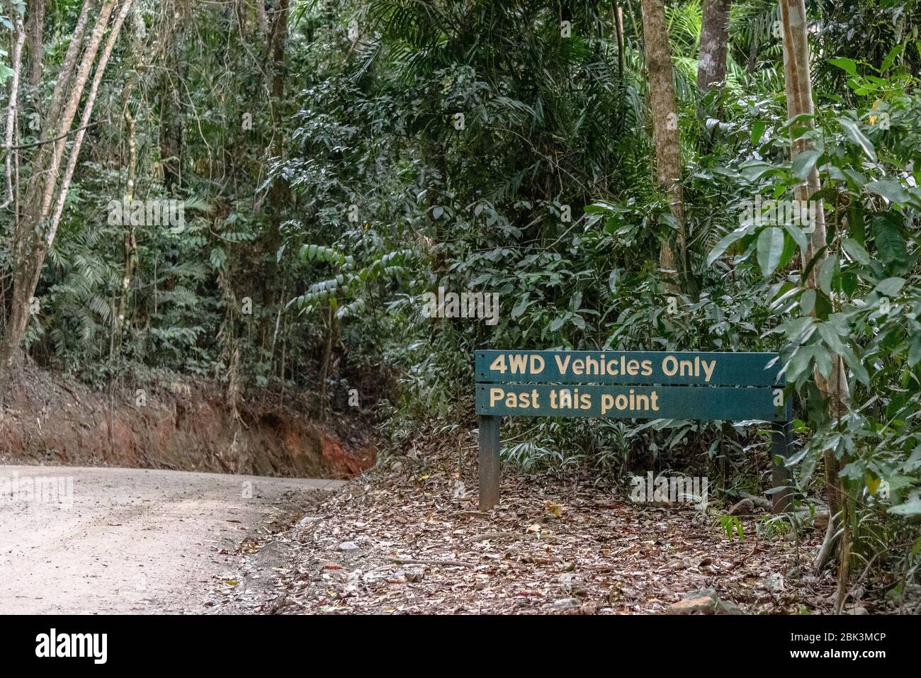 A 4WD vehicles only sign at the northernmost post of Daintree National Park Stock Photo Alamy