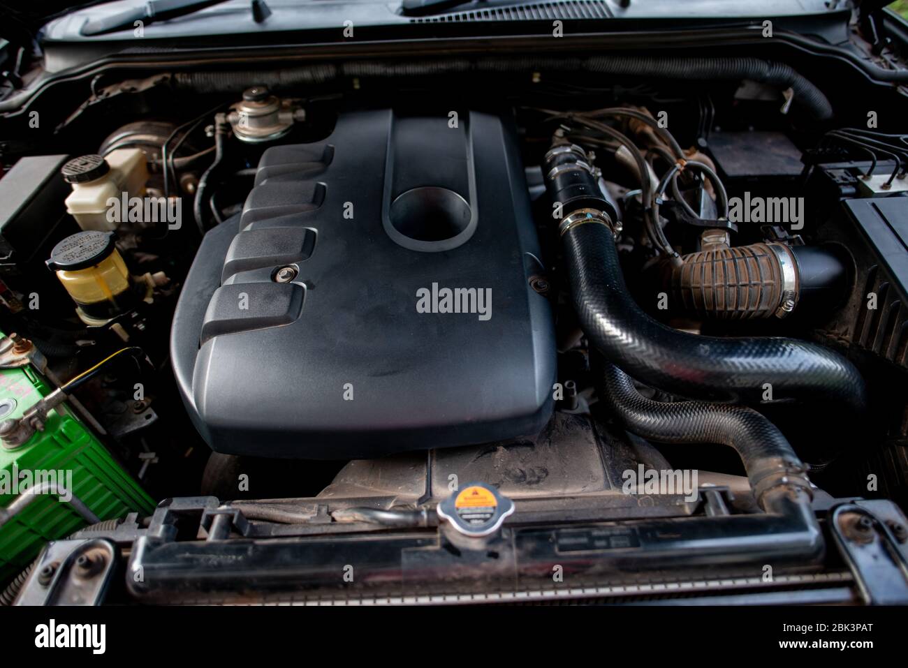 closeup of the engine, front view. Internal combustion engine, car parts, deteyling Stock Photo