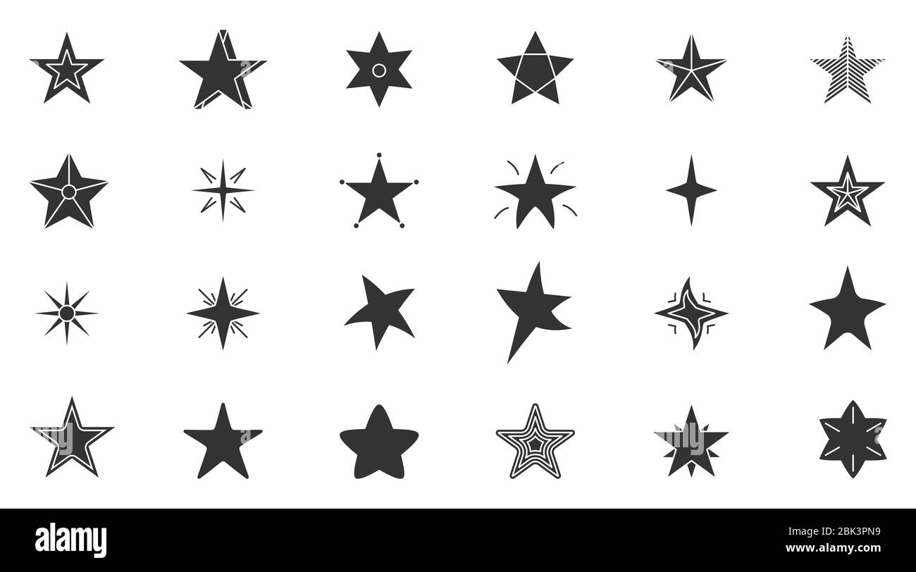 Star black icon set. Abstract template different shape stars. Empty
