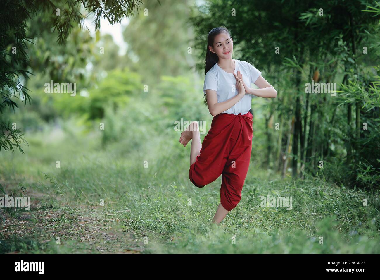 Portrait of Thai young lady in Art culture Thailand Dancing ,Thailand Stock Photo