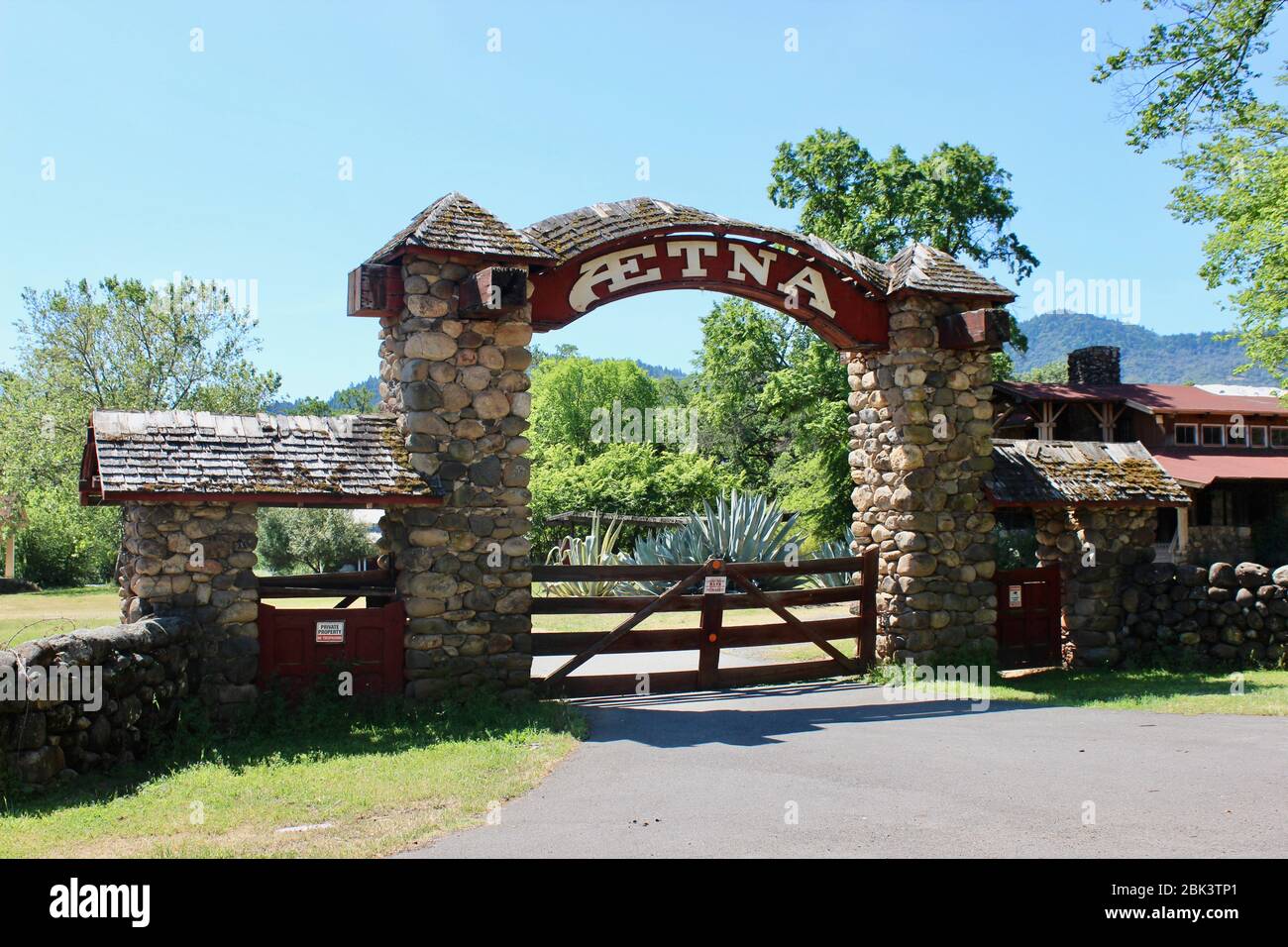 Entrance Gate Aetna Springs Resort, Napa County, California Stock Photo