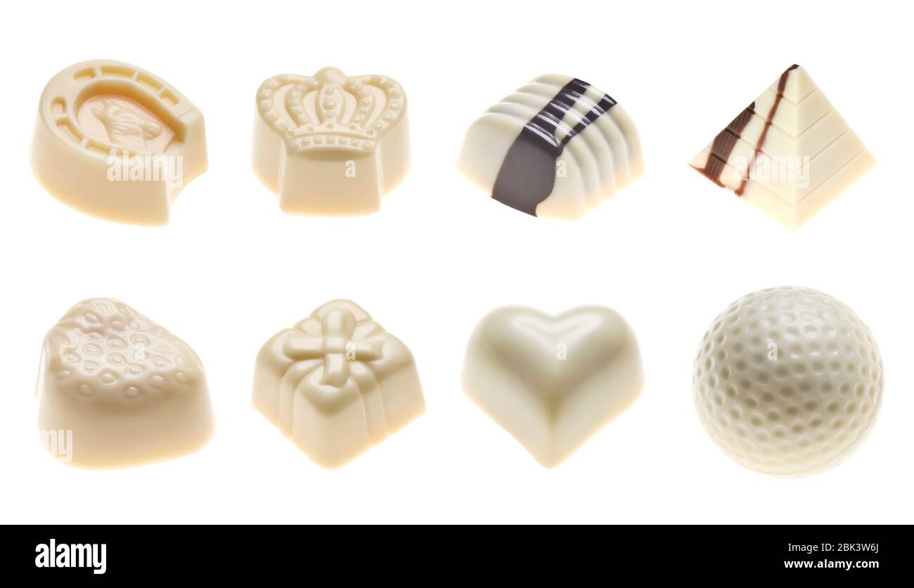 Luxury white chocolate truffles. Assorted delicious handmade pralines