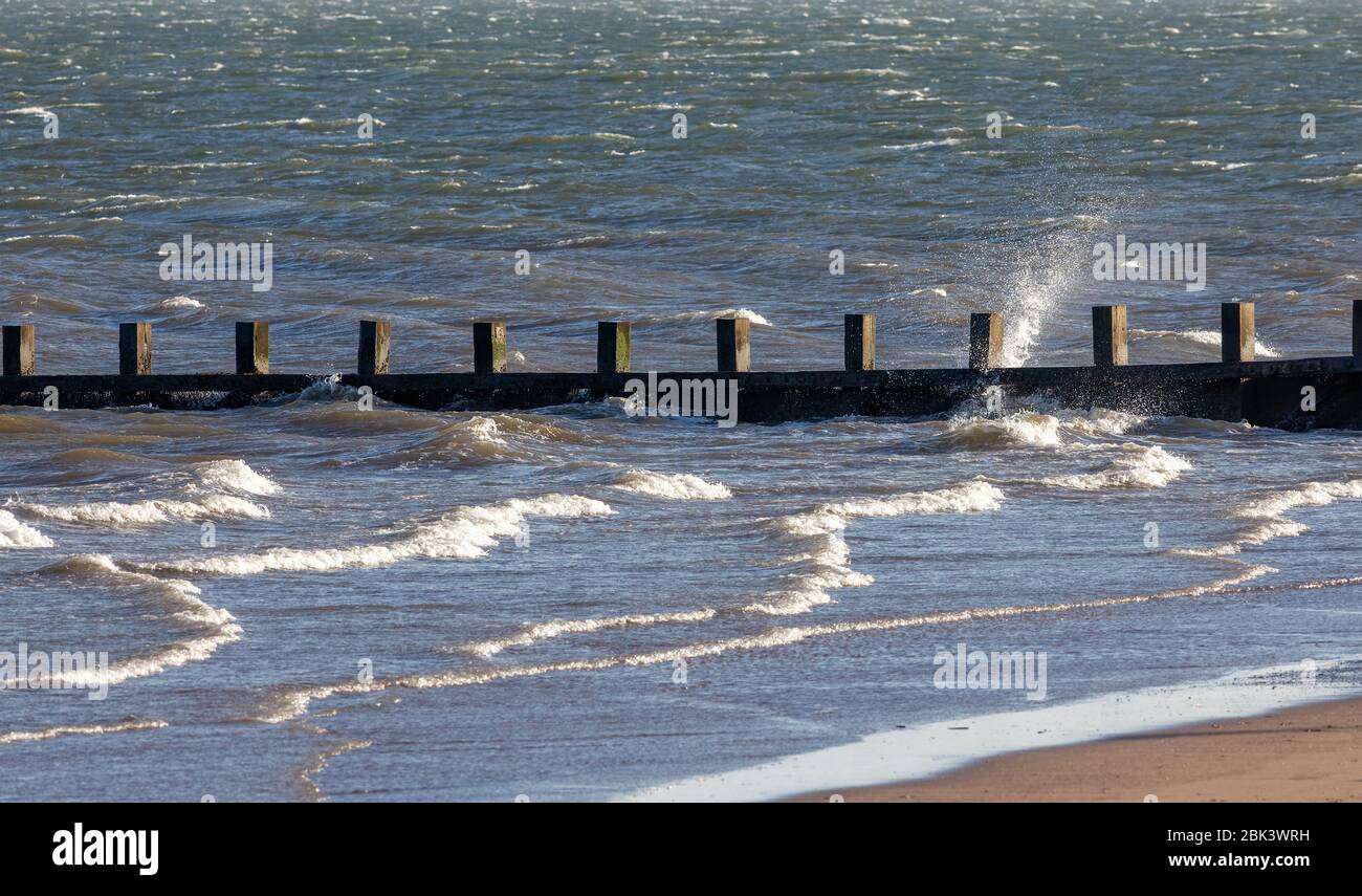 Waves breaking on Portobello Beach in Edinburgh, Scotland Stock Photo