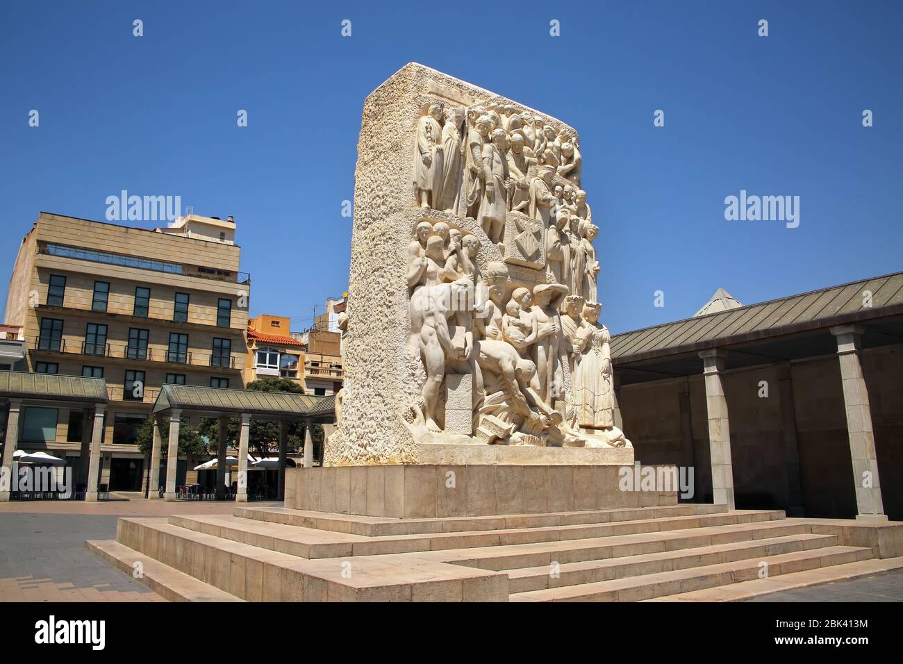 Santa Clara Square or plaza, sculpture tribute to castellon by Llorens Poy, Castellon de la Plana, Valencia Province, Spain. Stock Photo