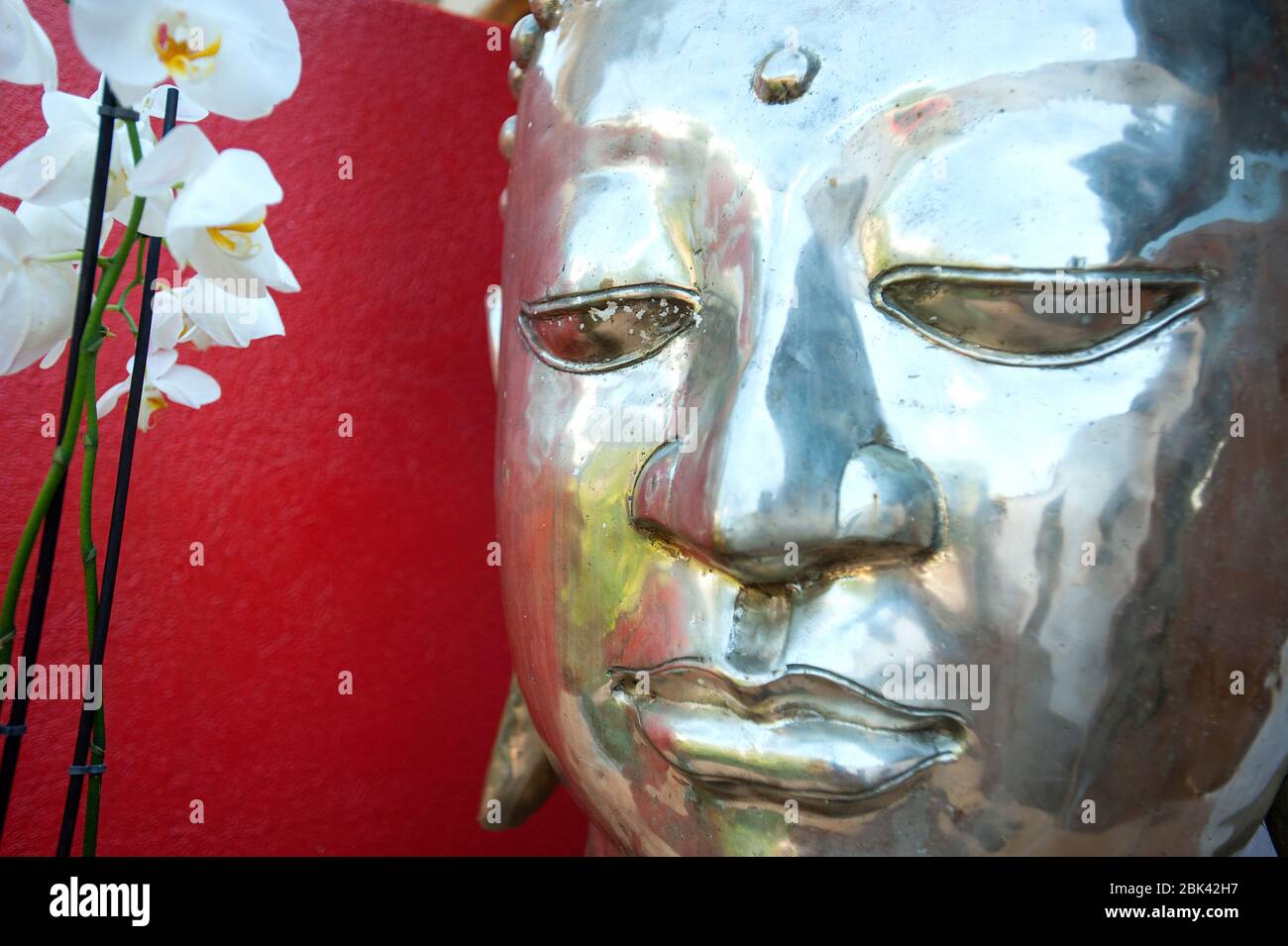 Buddha head metal cast Stock Photo Alamy