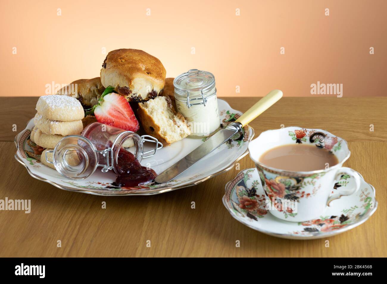 cream tea with strawberry jam Stock Photo