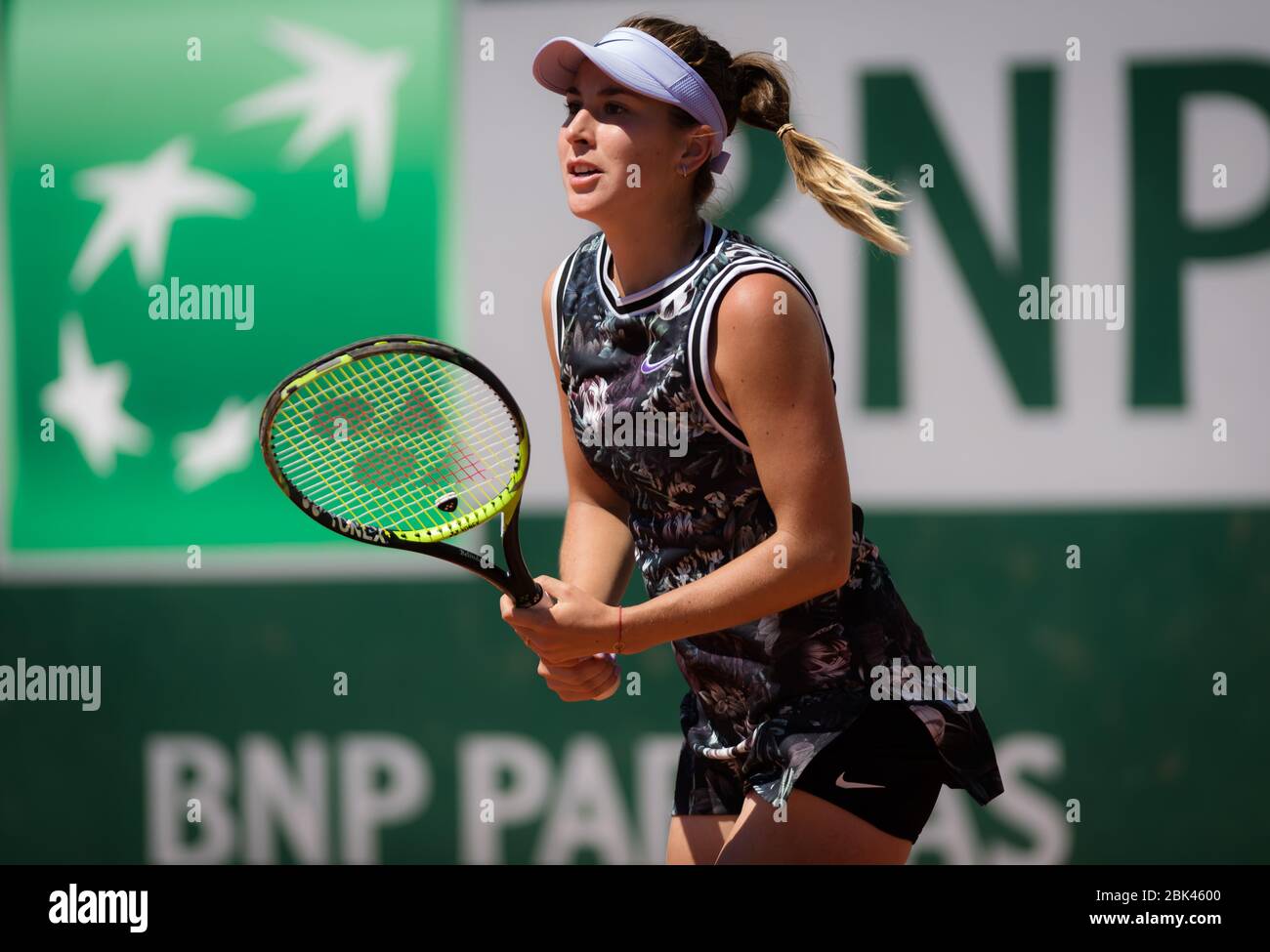 Belinda Bencic of Switzerland playing doubles at the 2019 Roland Garros  Grand Slam tennis tournament Stock Photo - Alamy