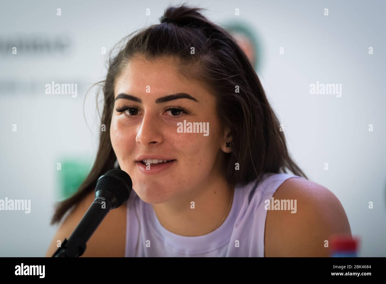 Bianca Andreescu of Canada talks to the media ahead of the 2019 Roland