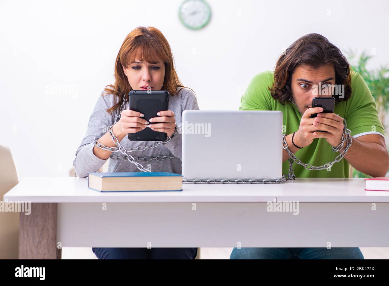Students in gadget dependency concept Stock Photo