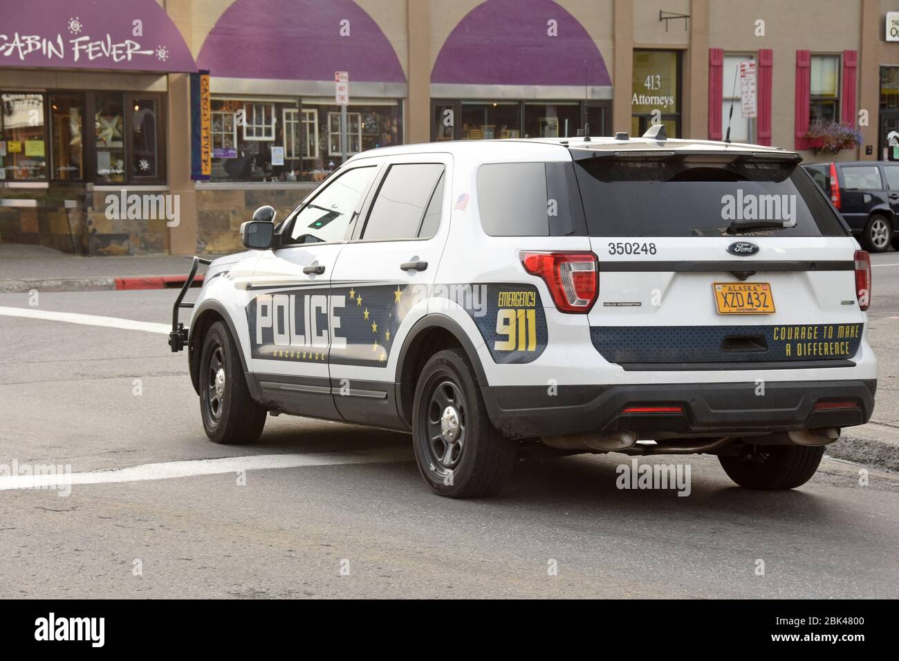 Police car in downtown Anchorage, Alaska, USA Stock Photo