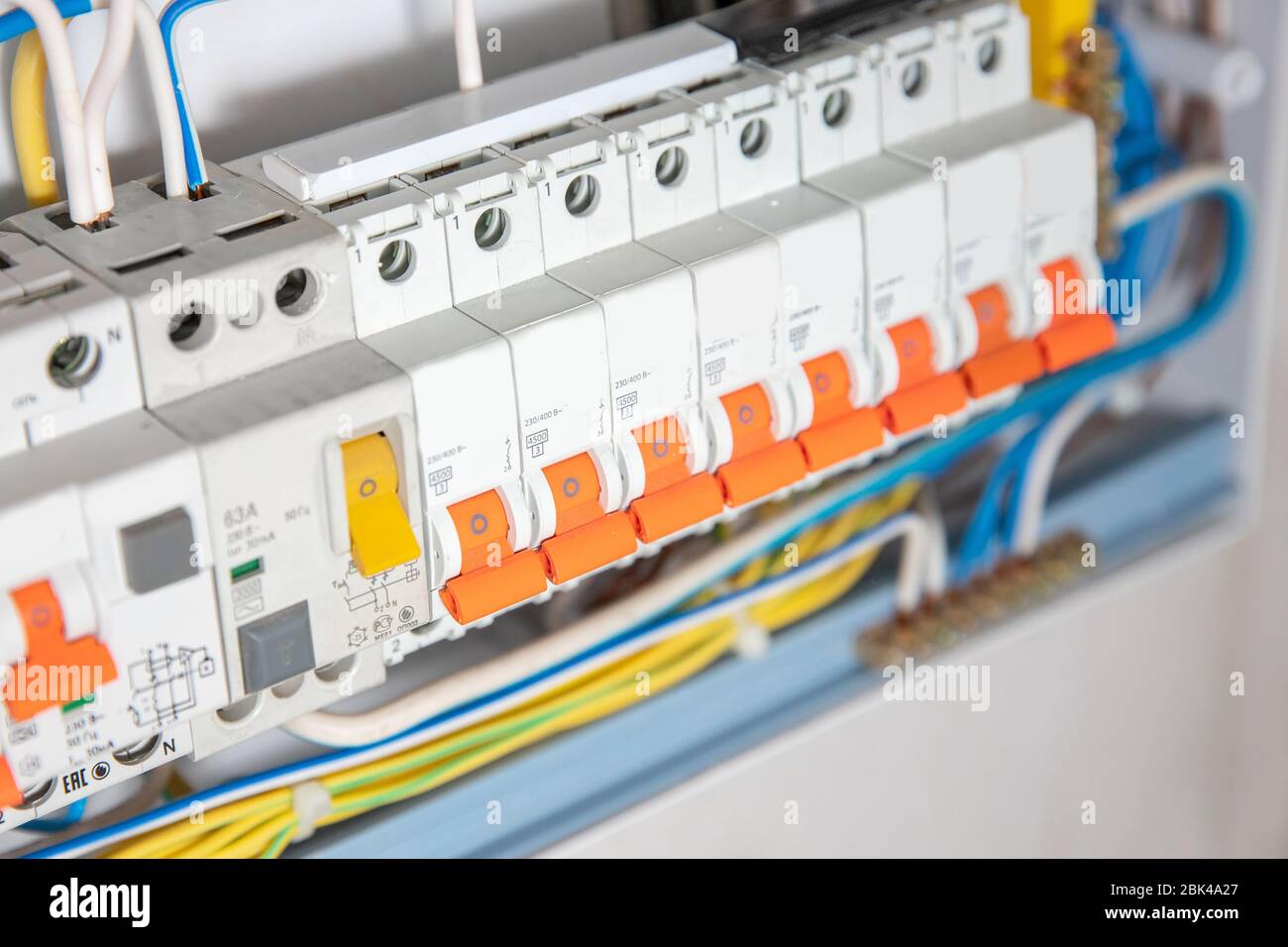 Many Cable Connections in Switchboard. Terminal of Control. Control Panel  with High Voltage Cables and Other Electrical Stuff Stock Image - Image of  electric, installing: 212583681