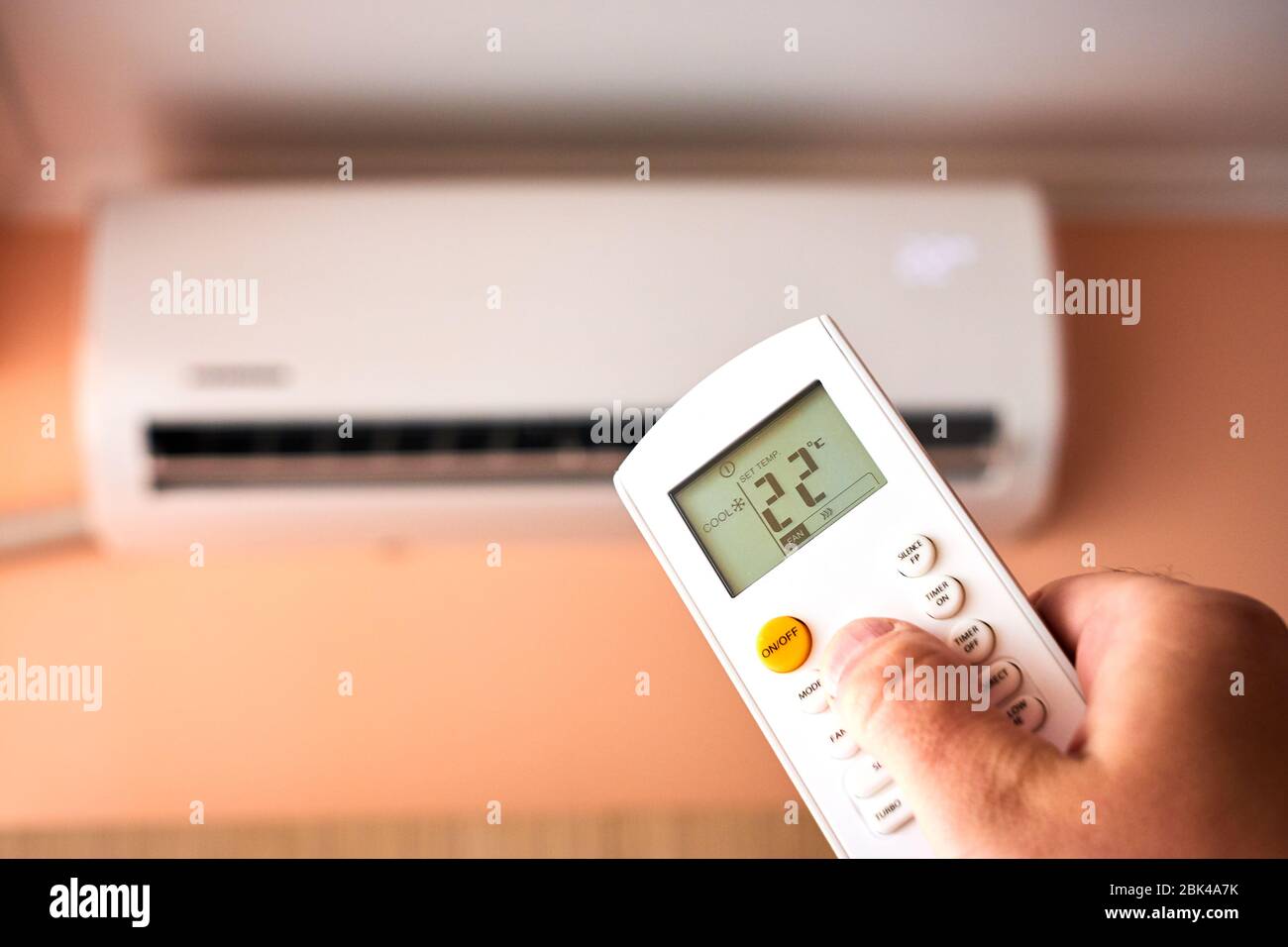 Split Air conditioner, Man operating remote controller Stock Photo - Alamy