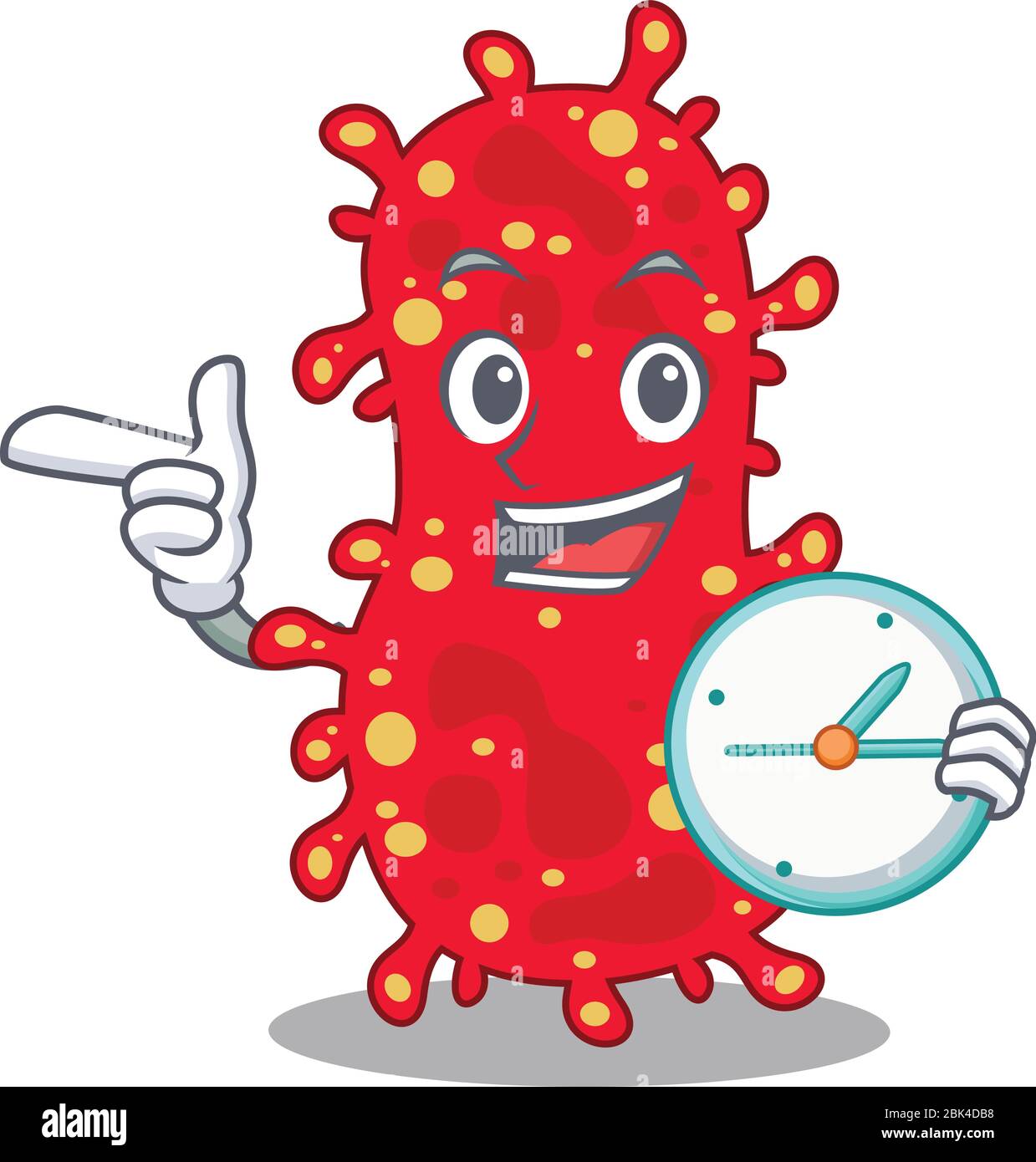 Moraxella mascot design concept smiling with clock Stock Vector