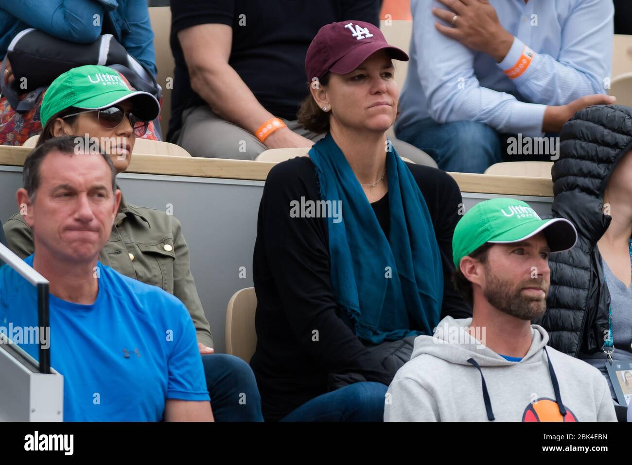 Lindsay Davenport watches Madison Keys during her fourth-round match at the 2019 Roland Garros Grand Slam tennis tournament Stock Photo
