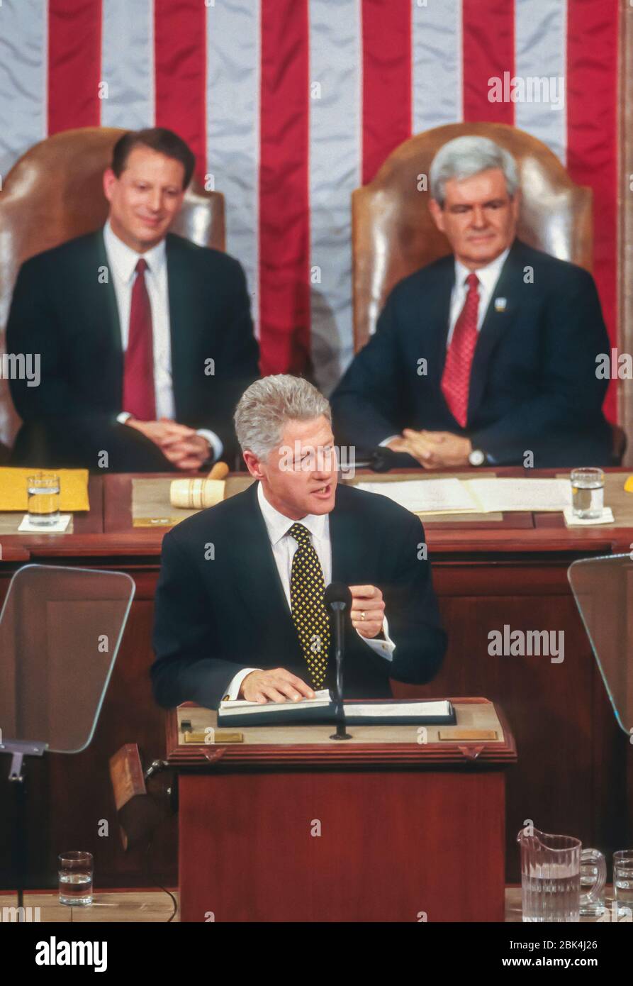 WASHINGTON, DC, USA, JANUARY 27, 1998: President Bill Clinton, State of the Union speech before joint session Congress. Stock Photo