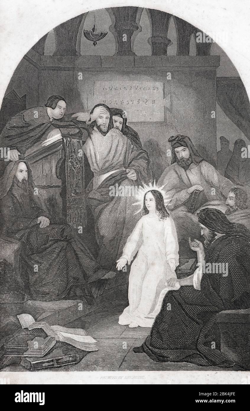 'Christ Disputing with the Doctors', Lebensgeschichte unseres Herrn und Heilands Jesu Christi, Hartford 1867 Stock Photo