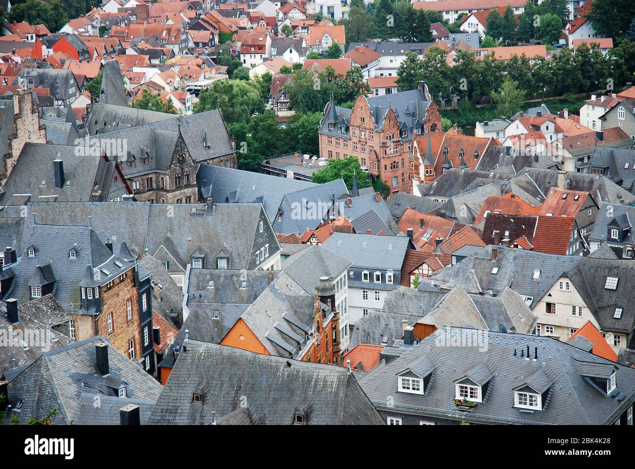 old town from above with traditional houses, Marburg, Germany Stock