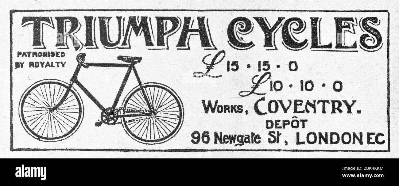 Old bicycle cycling advert from the early 1900's, before the dawn of advertising standards. History of advertising, old adverts, advertising history Stock Photo